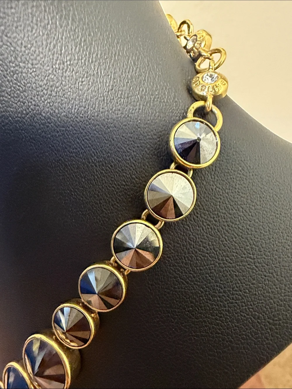 Henri Bendel On Point Black Swarovski Crystal and Gold Necklace